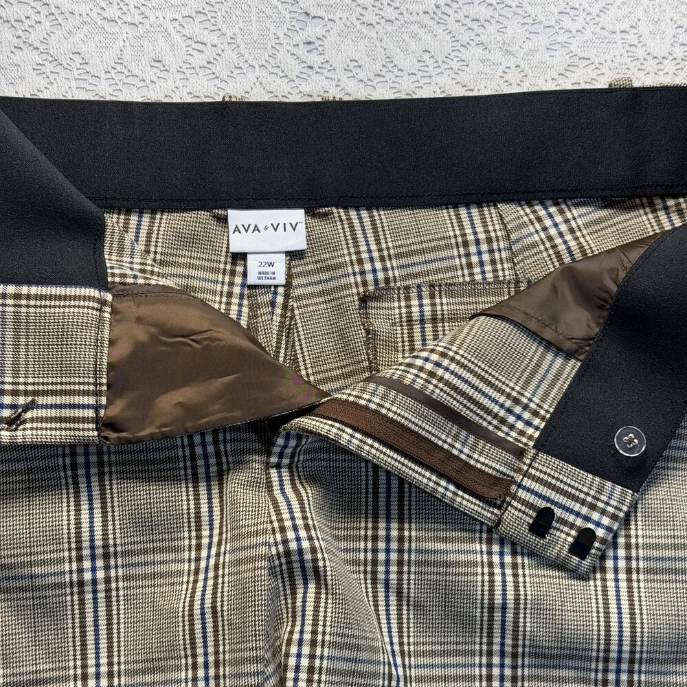 Ava & Viv Dress Pants Womens 22W Brown Plaid Tapered Ankle Stretch Workwear - Picture 10 of 11